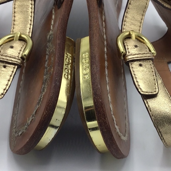 Coach Gold Sari Metallic Flowers Leather Sandals Size 8 - Picture 9 of 14
